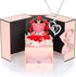 Rose with Moss Bear Figurine with LED Light & 925 Sterling Silver Heart Shaped Necklace